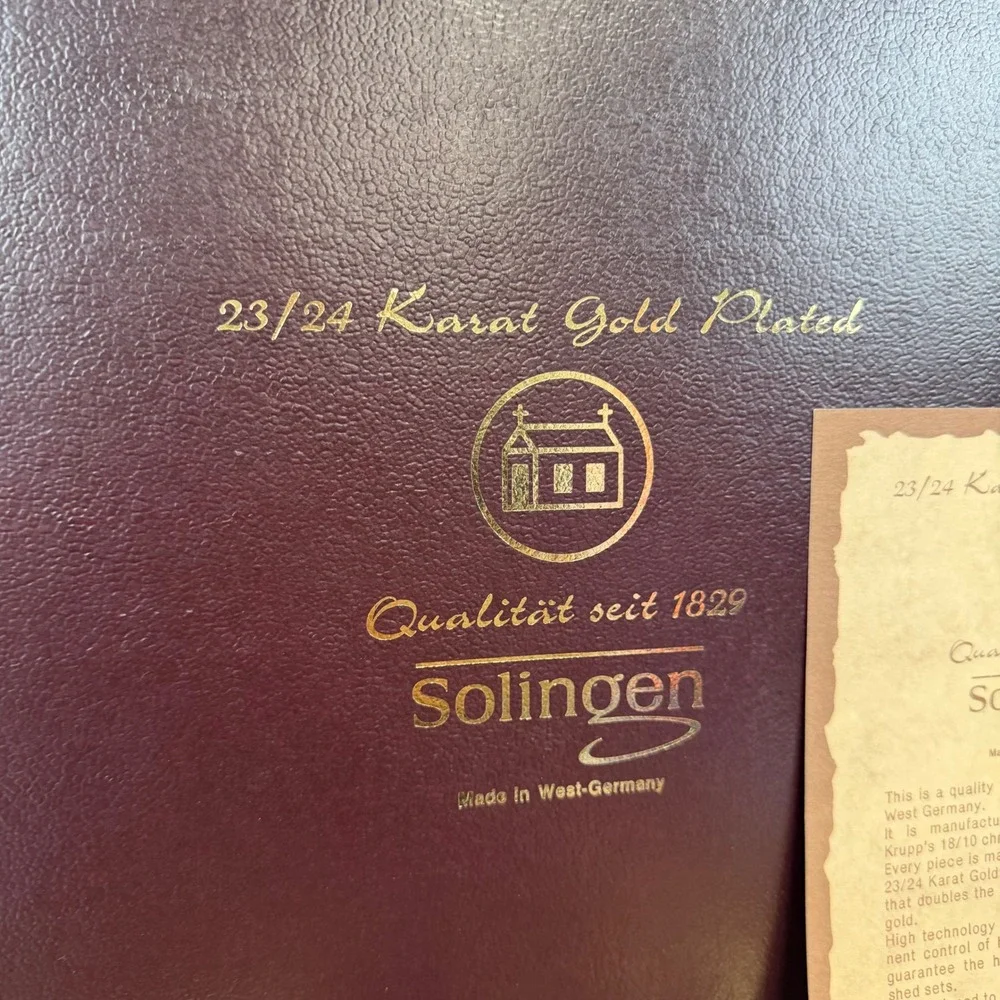Solingen 23/24K Gold Plated Hostess Flatware Set 28pc Rose Pattern West Germany